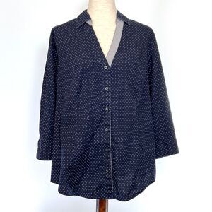 Lane Bryant Navy Polka Dot 3/4 Sleeve Women's Top Size 18